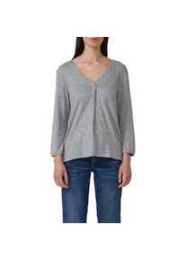 3/4-Arm-Shirt s.Oliver, Damen, Gr. 34, grau melange, Web, Obermaterial: 50% Viskose, 28% Polyester, 22% Polyamid, meliert, l&auml;ssig geschnitten h&uuml;ftbedeckend, V-Ausschnitt, elastischer Bund, Shirts 3/4-Arm-Shirt, mit V-Ausschnitt