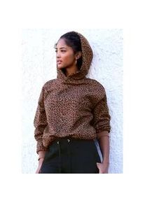 Kapuzenpullover Buffalo, Damen, Gr. 40/42, braun leo, Obermaterial: 60% Baumwolle, 40% Polyester, bedruckt, bequem h&uuml;ftlang, Rippb&uuml;ndchen, Pullover Kapuzenpullover, in Leo-Optik
