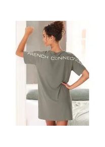 Nachthemd French Connection, Damen, Gr. 36/38, N-Gr, gr&uuml;n, Single Jersey, Obermaterial: 62% Polyester, 33% Viskose, 5% Elasthan, unifarben, loose fit mini, Rundhals, Kleider Nachthemd, mit gro&szlig;em Logoprint auf dem R&uuml;cken
