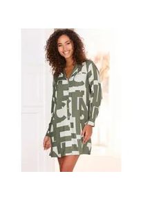 Nachthemd French Connection, Damen, Gr. 36, N-Gr, wei&szlig; (gr&uuml;n, wei&szlig;, gemustert), Web, Obermaterial: 100% Viskose, gemustert, loose fit kurz, V-Ausschnitt, eingesetzt Manschette, Kleider Nachthemd, mit grafischem Muster