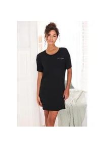 Nachthemd French Connection, Damen, Gr. 36/38, N-Gr, schwarz, Single Jersey, Obermaterial: 62% Polyester, 33% Viskose, 5% Elasthan, unifarben, loose fit mini, Rundhals, Kleider Nachthemd, mit gro&szlig;em Logoprint auf dem R&uuml;cken