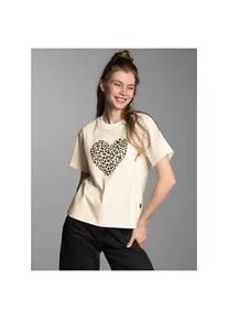 T-Shirt TRIGEMA "TRIGEMA T-Shirt mit goldenem Leo-Herz-Print", Damen, Gr. S, natur, Single Jersey, 100% Baumwolle, Basic, Rundhals, Shirts T-Shirt