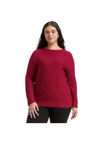 Strickpullover Tom Tailor PLUS, Damen, Gr. 52, rumba rot, Strick, Obermaterial: 100% Baumwolle, unifarben, normal h&uuml;ftbedeckend, Rundhals, breiter Bund, Pullover Strickpullover, mit Struktur-Muster