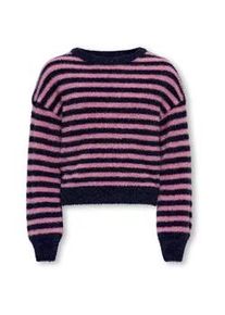 Rundhalspullover KIDS Only "KOGNEWPIUMO L/S PULLOVER KNT NOOS", Kinder, Gr. 158/164, night sky stripes:mauve orchid, Strick, Obermaterial: 70% Nylon, 30% Polyacryl, gestreift, regular fit normal, Rundhals, B&uuml;ndchen, Pullover Rundhalspullover