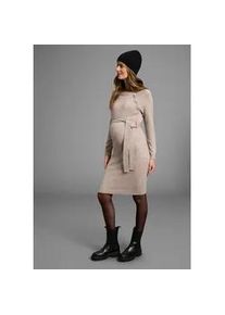 Umstandskleid Neun Monate "Strickkleid f&uuml;r Schwangerschaft und Stillzeit", Damen, Gr. 40, N-Gr, beige (beige meliert), Feinstrick, Obermaterial: 50% Viskose, 28% Polyester, 22% Polyamid, unifarben, Basic, figurumspielend kniefrei, Rundhals, Raglan&auml;rmel, Kleider, Umstands-Strickkleid mit modischen Kn&ouml;pfen