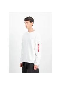 Sweatshirt Alpha Industries "Back Print Crewneck", Herren, Gr. S, wei&szlig;, Sweatware, Obermaterial: 80% Baumwolle, 20% Polyester, bedruckt, regular fit normal, Rundhals, Rippb&uuml;ndchen, Sweatshirts Sweatshirt