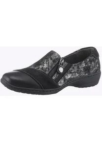 Slipper Casual Looks, Damen, Gr. 37, schwarz (schwarz, gemustert), Glattleder, Nubukleder, Schuhe Slipper