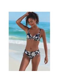 B&uuml;gel-Bikini-Top s.Oliver "Lady", Damen, Gr. 36, Cup C, schwarz (schwarz, creme), Microfaser, Recycling-Polyamid, gebl&uuml;mt, Bikini-Oberteile, mit floralem Design