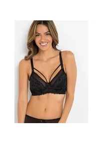 Minimizer-BH bonprix "Minimizer-BH mit zarter Spitze", Damen, Gr. 95, Cup E, schwarz (schwarz, mattsilber), Obermaterial: 80% Polyamid, 20% Elasthan. Futter: 90% Polyamid, 10% Elasthan. Spitze: 90% Polyamid, 10% Elasthan, BHs Minimizer-BH, mit zarter Spitze, mit dekorativen Straps, mit transparenten Details