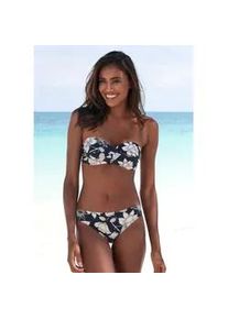 B&uuml;gel-Bandeau-Bikini-Top s.Oliver "Lady", Damen, Gr. 42, Cup D, schwarz, creme bedruckt, Microfaser, Recycling-Polyamid, gebl&uuml;mt, Bikini-Oberteile, mit floralem Design