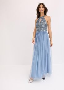bonprix Maxikleid mit Paillettenstickerei, blau, Gr.34, Modern und feminin: Abendkleid mit Neckholder und Keyhole-Ausschnitt sowie einer bezaubernden Paillettenstickerei