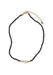 Collier Firetti "Schmuck Geschenk Kupfer Halsschmuck Halskette", gelbgoldfarben, schwarz, wei&szlig;, Halsketten, Damen, Kupfer Perlen Textil, L: 46 B: 8mm, Kupfer, Perlen, Textil, Collier, Made in Germany - mit Glasstein - mit Perle (synth.), B:8mm