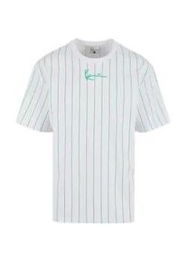 T-Shirt Karl Kani "Karl Kani Small Signature Essential Pinstripe Tee", Damen, Gr. XL, wei&szlig;, 100% Baumwolle, bedruckt, oversize, Rundhals, Shirts T-Shirt