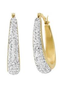 Paar Creolen Firetti "Schmuck Geschenk Edelstahl Ohrschmuck Ohrringe", gold (gelbgoldfarben, kristallwei&szlig;, kristallwei&szlig;), Ohrringe, Damen, 22,7mm, Edelstahl, mit Kristallstein (synth.)