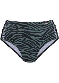 Highwaist-Bikini-Hose Venice Beach "Riella", Damen, Gr. 40, N-Gr, schwarz, oliv, Recycling-Polyamid, Badehosen, mit gekreuzten B&auml;ndern