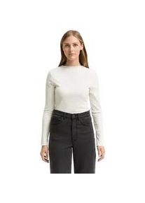 T-Shirt Tom Tailor DENIM, Damen, Gr. S (36), wei&szlig; (sanftes wei&szlig;), Single Jersey, Obermaterial: 48% Polyester, 48% Viskose, 4% Elasthan, unifarben, regular fit taillenbedeckt, tiefer Rundhals, gewellter Abschluss, Shirts T-Shirt, mit gewelltem Saum