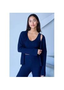 Cardigan Copenhagen Studios, Damen, Gr. 48/50, marine, Rippstrick, Obermaterial: 50% Viskose, 28% Polyester, 22% Nylon, unifarben, figurumspielend h&uuml;ftlang, weit normaler Saum, Strickjacken, aus hochwertiger, feiner Rippe, Loungewear