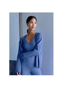 Cardigan Copenhagen Studios, Damen, Gr. 32/34, blau, Rippstrick, Obermaterial: 50% Viskose, 28% Polyester, 22% Nylon, unifarben, figurumspielend h&uuml;ftlang, weit normaler Saum, Strickjacken, aus hochwertiger, feiner Rippe, Loungewear