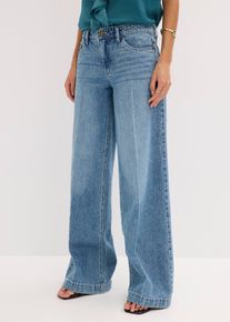 bonprix Wide-Leg-Jeans Mid Waist Low Stretch Full Length, blau, Gr.44, Weite Jeans mit langem Bein, mittlerer Bundh&ouml;he und aufgehellter B&uuml;gelfalte, 100% Baumwolle