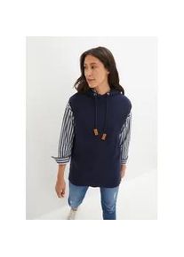 Pullunder bonprix, Damen, Gr. 52/54 (XXL), blau (dunkelblau meliert), Web, Obermaterial: 70% Baumwolle, 30% Polyamid, meliert, oversize normal, ohne Ausschnitt, Pullover Pullunder, mit Stehkragen und Kapuze, Oversize Passform, melierte Optik