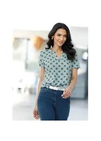 Schlupfbluse Classic Basics, Damen, Gr. 44, jade, ecru, bedruckt, 100% Viskose, gemustert, mehrfarbig, Rundhals, Blusen Schlupfbluse