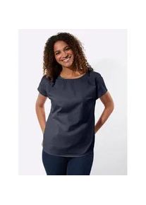 Schlupfbluse Casual Looks, Damen, Gr. 54, marine, 50% Baumwolle, 50% Polyester, unifarben, Rundhals, Blusen Schlupfbluse