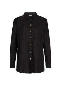 Hemdbluse Freequent "FQLAVA-SH-SIMPLE", Damen, Gr. S, schwarz, Web, Obermaterial: 55% Leinen, 45% Viskose, unifarben, bequem Po-bedeckend, Rundhals, 2-Knopf-Manschette, Blusen Hemdbluse, aus Leinenmix, mit Brusttasche