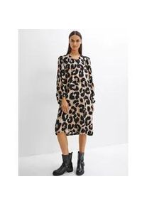 Druckkleid Inspirationen "Viskose-Kleid", Damen, Gr. 42, Normalgr&ouml;&szlig;en, champagner, schwarz, bedruckt, 100% Viskose, gemustert, knielang, V-Ausschnitt, Kleider Druckkleid