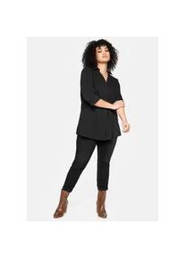 Hemdbluse sheego, Damen, Gr. 52, schwarz, 70% Baumwolle, 27% Polyamid, 3% Elasthan, unifarben, V-Ausschnitt, Blusen Hemdbluse