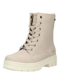 Schn&uuml;rstiefelette Mustang SHOES "Mustang Shoes Stiefelette Lederimitat", Damen, Gr. 40, cream, Lederimitat, Schuhe Schn&uuml;rstiefelette