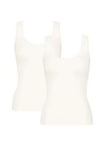 Unterhemd Sloggi "GO", Damen, Gr. XS, N-Gr, wei&szlig; (silk wei&szlig;), Single Jersey, Obermaterial: 96% Polyamid, 4% Elasthan, unifarben, tiefer Rundhals, Unterhemden Unterhemd, zarte Spitzendetails, tiefer Rundhals-Ausschnitt, breite Tr&auml;ger, weich