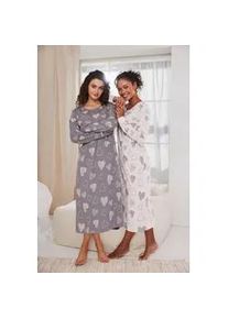 Nachthemd Vivance DREAMS, Damen, Gr. 40/42, N-Gr, rosa, grau, Single Jersey, Obermaterial: 60% Baumwolle, 40% Polyester, gemustert, Basic, loose fit lang, Rundhals, angesetztes B&uuml;ndchen, Kleider Nachthemd, mit s&uuml;&szlig;em Herzprint