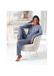 w&auml;schepur Schlafanzug W&Auml;SCHEPUR, Damen, Gr. 52/54, rauchblau, wei&szlig;, 50% Baumwolle, 50% Modal, Homewear-Sets Schlafanzug