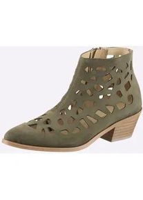 Stiefelette Heine, Damen, Gr. 36, khaki, Leder, Rindsleder, Veloursleder, Schuhe Stiefelette