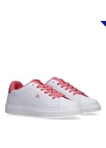 Sneaker Tommy Hilfiger, Damen, Gr. 38, wei&szlig;, koralle, Lederimitat, Schuhe Sneaker, Schn&uuml;rschuh, Halbschuh, Capsule Sneaker mit farblicher Logoverzierung