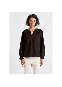 Langarmbluse Street One, Damen, Gr. 36, braun (deep roast braun), Web, 100% Baumwolle, unifarben, normal normal, Rundhals, elastischer Bund, Blusen, aus reiner Baumwolle