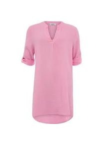 Schlupfbluse Zwillingsherz "Rom", Damen, rosa, Web, Obermaterial: 100% Baumwolle, unifarben, ca. Mitte Oberschenkel, tiefer V-Ausschnitt, Krempel&auml;rmel 1-Knopf-Manschette, Blusen Schlupfbluse, verl&auml;ngerte R&uuml;ckenpartie, V-Neck, Turn-Up &Auml;rmel, Musselin