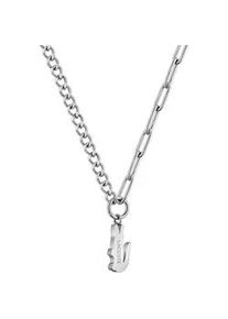 Kette mit Anh&auml;nger Lacoste "CROCODILE", edelstahlfarben, pink, Halsketten, Damen, Edelstahl, L: 50,5 B: 4mm, mit Preciosa Crystal, B:4mm