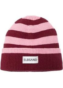 Strickm&uuml;tze ELBSAND, Damen, ros&eacute;, weinrot, Materialmix, gestreift, mehrfarbig, M&uuml;tzen Strickm&uuml;tze, Beanie, Winterm&uuml;tze, M&uuml;tze, Grobstrick mit Umschlag, Viskose