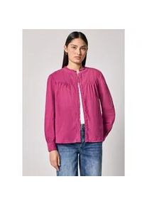 Langarmbluse STREET ONE STUDIO, Damen, Gr. 42, schwarz candy pink, Web, 100% Baumwolle, unifarben, klassisch normal, hoch geschlossener Ausschnitt, elastischer Bund, Blusen, in Cord-Optik