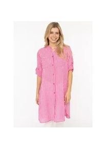 Longbluse Zwillingsherz "Kida", Damen, pink, Web, Obermaterial: 100% Baumwolle, comfort fit lang, V-Ausschnitt, Krempel&auml;rmel 1-Knopf-Manschette, Blusen Longbluse, One Size, Streifen, Knopfleiste, Brusttaschen, 3/4-Arm