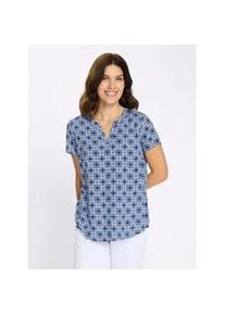 Schlupfbluse Classic Basics, Damen, Gr. 50, jeansblau, ecru, bedruckt, 100% Viskose, gemustert, mehrfarbig, Rundhals, Blusen Schlupfbluse