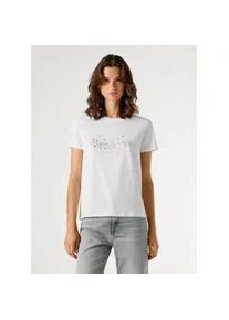 T-Shirt Pepe Jeans "BRADY", Damen, Gr. XL, 800wei&szlig;, Single Jersey, Obermaterial: 100% Baumwolle, normal, Rundhals, abgesteppte Kante, Shirts T-Shirt, mit Rundhals, Nietenapplikation