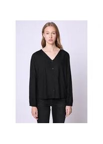 Langarmbluse STREET ONE STUDIO, Damen, Gr. 38, schwarz, Stoff, 100% Viskose, unifarben, klassisch normal, V-Ausschnitt, elastischer Bund, Blusen, in Unifarbe