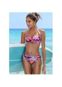 B&uuml;gel-Bandeau-Bikini-Top Buffalo "Soleil", Damen, Gr. 38, Cup B, berry bedruckt, Recycling-Polyamid, bedruckt, floral, Bikini-Oberteile, mit gedrehter Optik