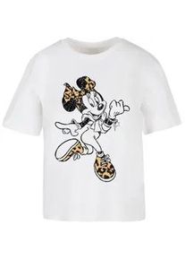 T-Shirt Merchcode "Merchcode Minnie Mouse Leo Tee", Damen, Gr. M, wei&szlig;, 100% Baumwolle, bedruckt, oversize, Rundhals, Shirts T-Shirt
