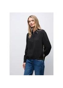 Langarmbluse Street One, Damen, Gr. 44, schwarz, Stoff, 100% Viskose, unifarben mit Farbeinsatz, normal normal, V-Ausschnitt, B&uuml;ndchen, Blusen, mit Leo-Streifen