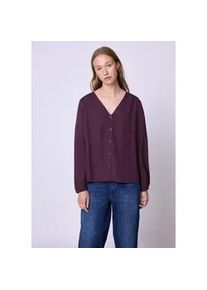 Langarmbluse STREET ONE STUDIO, Damen, Gr. 44, royal plum, Stoff, 100% Viskose, unifarben, klassisch normal, V-Ausschnitt, elastischer Bund, Blusen, in Unifarbe
