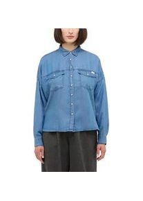 Langarmbluse Mustang "Damen Style Dakota Shirt", Damen, Gr. 40, blau 300, Twill, 100% Lyocell, unifarben, oversize, Blusen