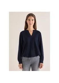Langarmbluse Cecil, Damen, Gr. S (38), urban dunkelblau, Stoff, 100% Viskose, unifarben, normal normal, Rundhals, abgesteppt, Blusen, mit Elastiksaum